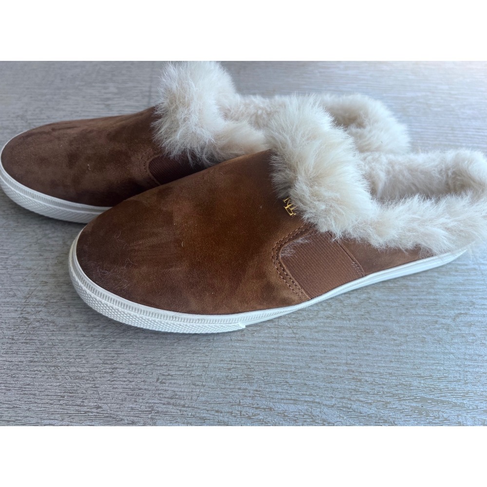 Lauren Ralph Lauren Jinny Mule Brown Suede Faux Fur Slip On Sneakers Womens 8
